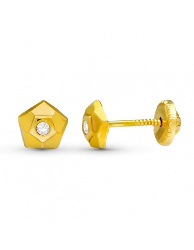 18K PENDIENTES ORO AMARILLO PENTAGONO. 5X5 MM CIERRE TUERCA
