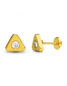 18K PENDIENTES ORO AMARILLO TRIANGULO 7X7 MM CIERRE TUERCA