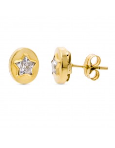 18K PENDIENTES ORO AMARILLO OVAL CON ESTRELLA 9X7 MM CIERRE PRESION