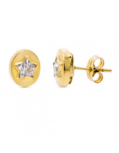 18K PENDIENTES ORO AMARILLO OVAL CON ESTRELLA 9X7 MM CIERRE PRESION