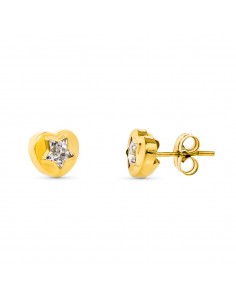 18K PENDIENTES ORO AMARILLO CORAZON CIRCONITA 8X7 MM CIERRE PRESION