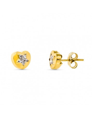 18K PENDIENTES ORO AMARILLO CORAZON CIRCONITA 8X7 MM CIERRE PRESION