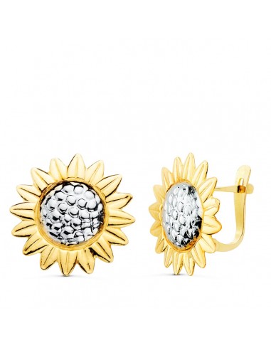 18K PENDIENTES ORO BICOLOR GIRASOL BRILLO 18 MM CIERRE CATALAN