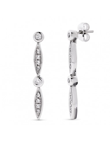 18K PENDIENTES ORO BLANCO LARGOS CIRCONITA 30X4 MM CIERRE PRESION