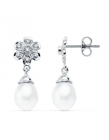 18K PENDIENTES ORO BLANCO PERLA 23X8 MM CIERRE PRESION
