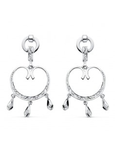 18K PENDIENTES ORO BLANCO CIRCONITA 42X20 MM CIERRE PRESION