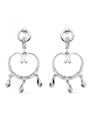 18K PENDIENTES ORO BLANCO CIRCONITA 42X20 MM CIERRE PRESION