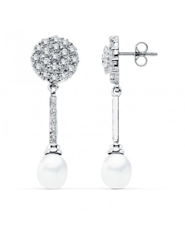 18K PENDIENTES ORO BLANCO PERLA 39X12 MM CIERRE PRESION