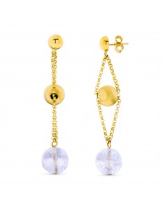 18K PENDIENTES ORO AMARILLO LARGOS BOLA ORO Y DE COLOR PRESION