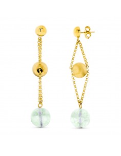 18K PENDIENTES ORO AMARILLO BOLA ORO 8 MM VERDE 10 MM CIERRE PRESION