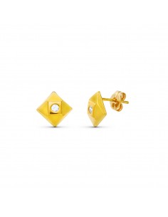 18K PENDIENTES ORO AMARILLO CUADRADOS 6X6 MM CIERRE PRESION