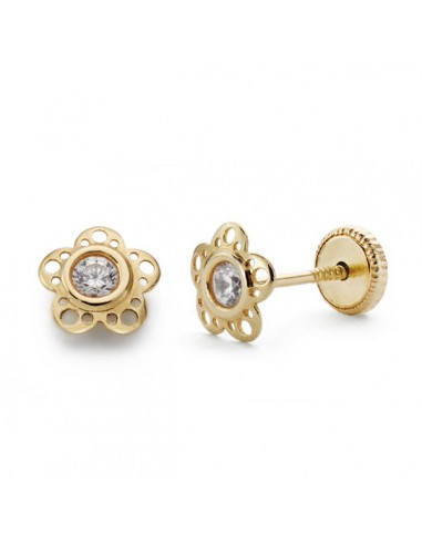 18K PENDIENTES FLOR CIRCONITA. 6 X 6 MM.@