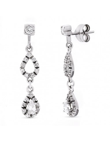 18K PENDIENTES ORO BLANCO LARGOS CIRCONITA 32X7 MM CIERRE PRESION