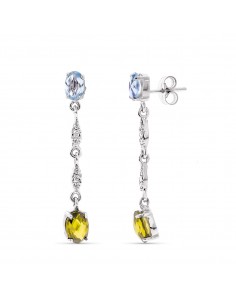 18K PENDIENTES ORO BLANCO PIEDRAS AGUAMARINA Y TOPACIO AMBAR CIERRE PRESION