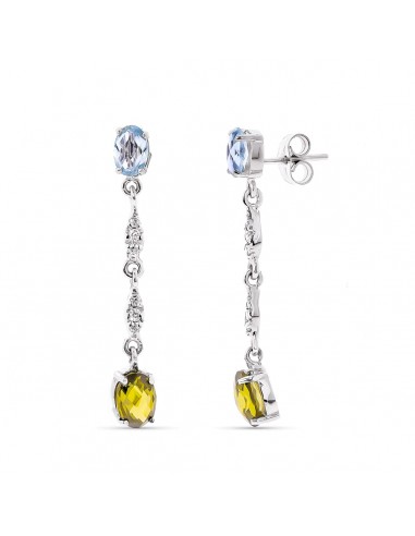 18K PENDIENTES ORO BLANCO PIEDRAS AGUAMARINA Y TOPACIO AMBAR CIERRE PRESION