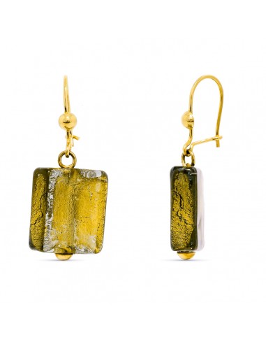 18K PENDIENTES ORO AMARILLO CON CRISTAL MURANO VERDE. 33X15 MM CIERRE GANCHO