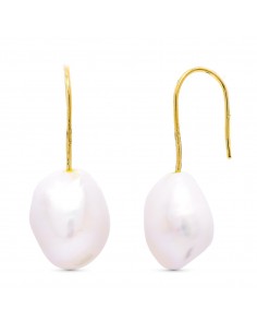 18K PENDIENTES ORO AMARILLO PERLA CULTIVADA PERA 33X10 MM CIERRE GANCHO