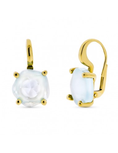 18K PENDIENTES ORO AMARILLO PIEDRA AZUL 12 MM GARRAS CIERRE CATALAN