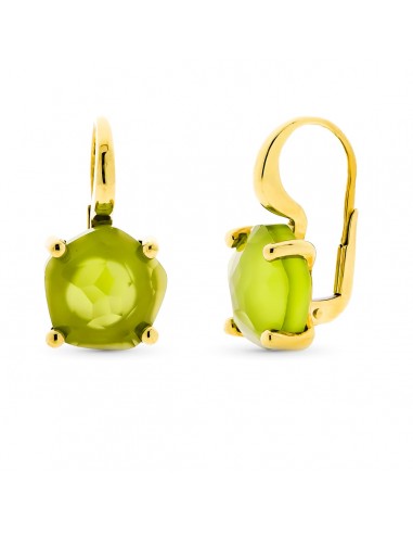 18K PENDIENTES ORO AMARILLO PIEDRA VERDE 12 MM GARRAS CIERRE CATALAN
