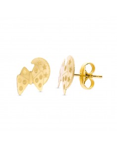 18K PENDIENTES ORO AMARILLO MARIPOSA Y LUNA 9X8 MM CIERRE PRESION