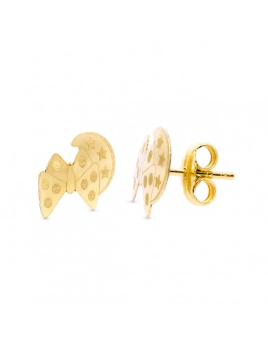18K PENDIENTES ORO AMARILLO MARIPOSA Y LUNA 9X8 MM CIERRE PRESION