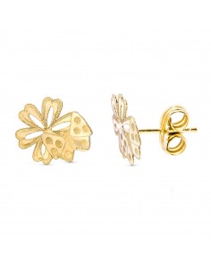 18K PENDIENTES ORO AMARILLO MARIPOSA Y FLOR 8X7 MM CIERRE PRESION
