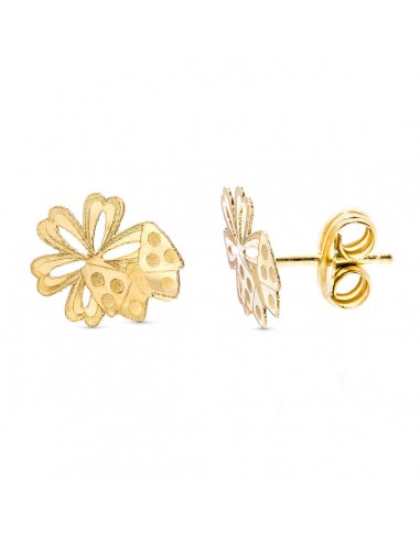 18K PENDIENTES ORO AMARILLO MARIPOSA Y FLOR 8X7 MM CIERRE PRESION