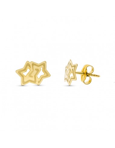 18K PENDIENTES ORO AMARILLO ESTRELLAS LASER. 9X7 MM CIERRE PRESION