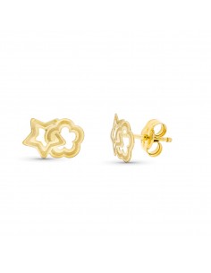 18K PENDIENTES ORO AMARILLO ESTRELLA Y FLOR 9X6 MM CIERRE PRESION