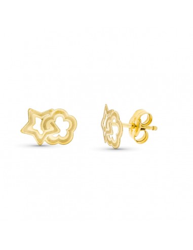 18K PENDIENTES ORO AMARILLO ESTRELLA Y FLOR 9X6 MM CIERRE PRESION