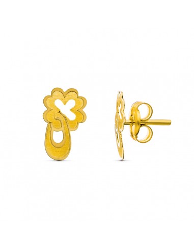 18K PENDIENTES ORO AMARILLO TREBOL. 9X5 MM CIERRE PRESION