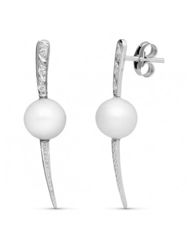 18K PENDIENTES ORO BLANCO PERLA Y CIRCONITA CIERRE PRESION