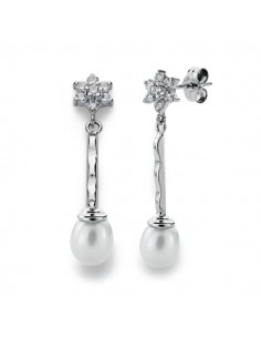 18K PENDIENTES ORO BLANCO .CUAJO Y PERLA 34X6 MM CIERRE PRESION