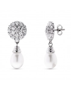 18K PENDIENTES ORO BLANCO PERLA Y CIRCONITA CIERRE PRESION