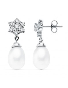 18K PENDIENTES PERLA ORO BLANCO 24X9 MM CIERRE PRESION