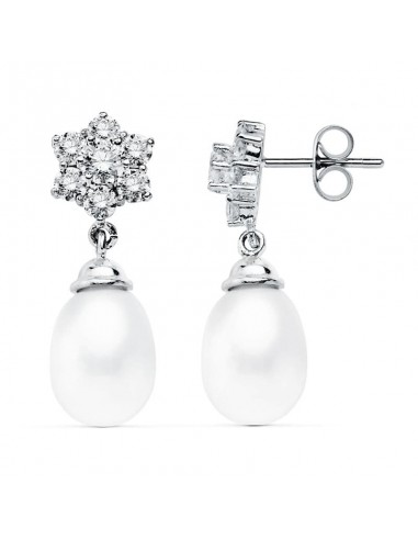 18K PENDIENTES PERLA ORO BLANCO 24X9 MM CIERRE PRESION