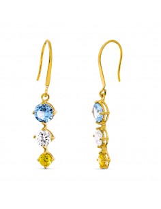 18K PENDIENTES ORO AMARILLO CON PIEDRAS COLOR 24X8 MM CIERRE GANCHO