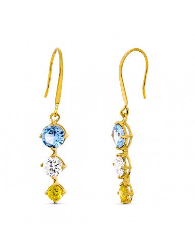 18K PENDIENTES ORO AMARILLO CON PIEDRAS COLOR 24X8 MM CIERRE GANCHO
