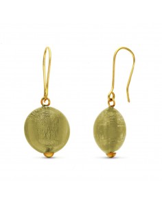 18K PENDIENTES ORO AMARILLO CRISTAL MURANO VERDE 33X14 MM CIERRE GANCHO