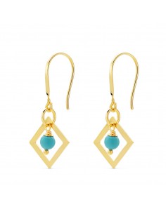 18K PENDIENTES ORO AMARILLO CUADRADO CORAL O TURQUESA 30X14 MM CIERRE GANCHO