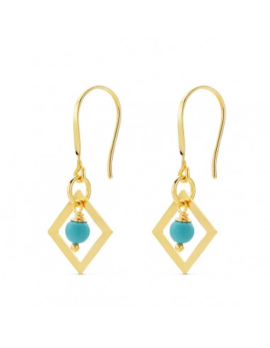 18K PENDIENTES ORO AMARILLO CUADRADO CORAL O TURQUESA 30X14 MM CIERRE GANCHO