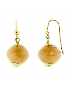 18K PENDIENTES ORO AMARILLO LARGOS PIEDRA COLOR AMARILLO 28X15 MM CIERRE GANCHO