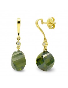 18K PENDIENTES ORO AMARILLO PIEDRA OLIVINA 14 MM CIRCONITA CIERRE PRESION