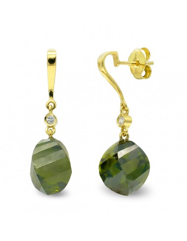 18K PENDIENTES ORO AMARILLO PIEDRA OLIVINA 14 MM CIRCONITA CIERRE PRESION