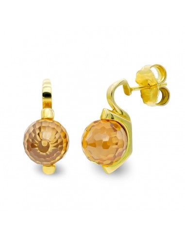 18K PENDIENTES ORO AMARILLO PIEDRA COLOR TOPACIO 10 MM CIERRE PRESION