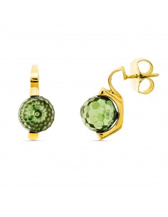 18K PENDIENTES ORO AMARILLO PIEDRA COLOR VERDE 10 MM CIERRE PRESION