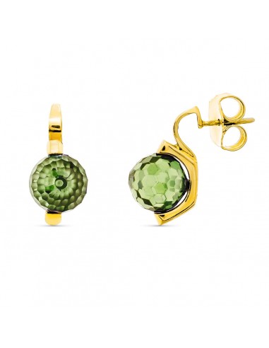 18K PENDIENTES ORO AMARILLO PIEDRA COLOR VERDE 10 MM CIERRE PRESION