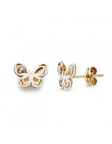 18K PENDIENTES ORO BICOLOR MARIPOSA 8 X 7 MM.