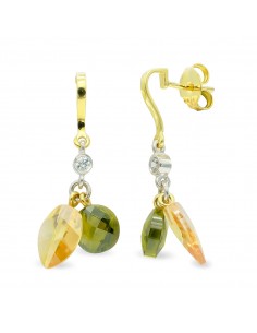 18K PENDIENTES ORO BICOLOR TOPACIO Y OLIVINA CIERRE PRESION