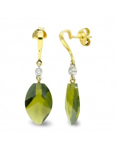 18K PENDIENTES ORO BICOLOR OLIVINA 18 MM CIRCONITA CIERRE PRESION